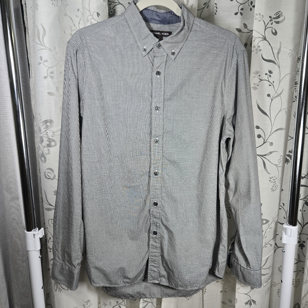 Michael Kors Men’s Classic‎ Fit Shirt M Gray Micro Check Tailored Long Sleeve